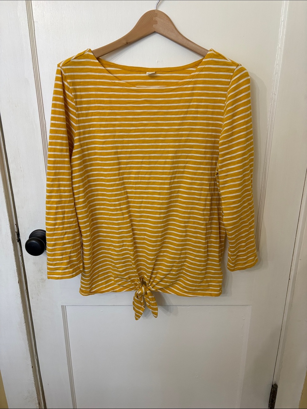 Old Navy Yellow and White Striped Tie-Front Long Sleeve Tee